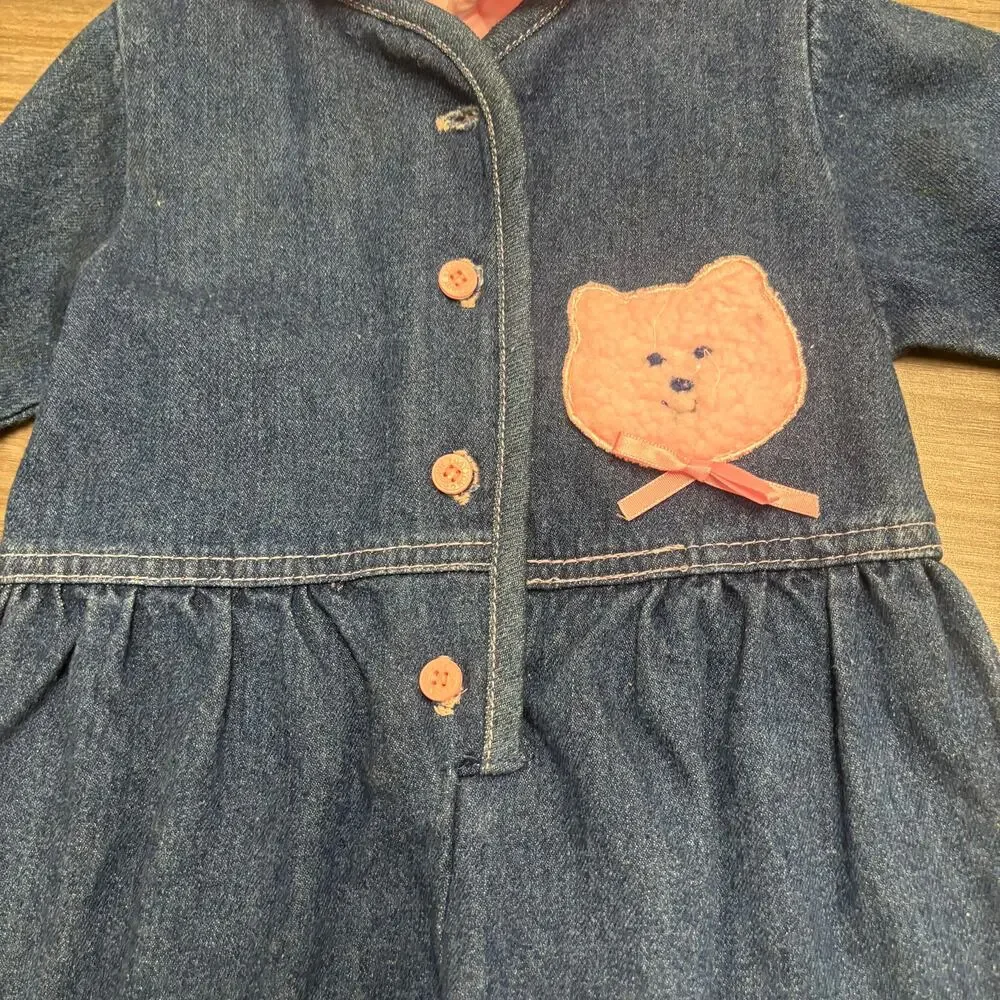 Vintage Catton Candy Denim Teddy Bear Romper 0 to 6M